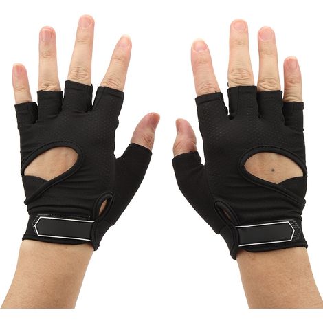 paire de gants de musculation respirants pour femmes, pour l'haltérophilie, le sport et l'équitation, demi-doigts, antidérapants, résistants à l'usure, équipement de protection noir, taille L (pour un (1/5)