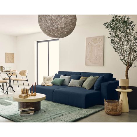 Bestmobilier – Canapé droit 4 places avec double méridienne – Assise profonde en velours côtelé – Dimensions 246x158cm – Couleur bleu (1/5)