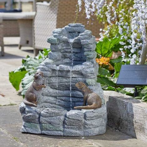 Fontaine de jardin loutres taquines solaire – Alimentation batterie intégrée – Installation rapide sans câblage – Hauteur 55 cm – Largeur 41 cm – Smart Garden