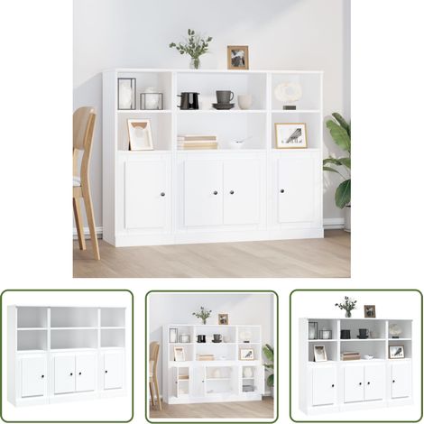 The Living Store Highboards 3 Stk. Weiß Holzwerkstoff - Sideboard - Hochschrank - Wohnzimmermöbel - Weißer Schrank - Regal (1/5)