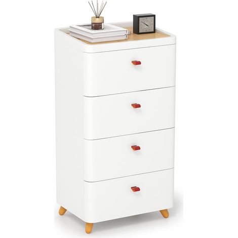 Costway – Commode enfant 4 tiroirs – Meuble rangement en plastique avec plateau en bambou amovible – Pieds en bois massif – Dimensions 42x32x81 cm (1/5)