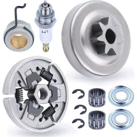 Kit de roulement à aiguilles de tambour d'embrayage de pignon 3/8 7T pour pièces de rechange de tronçonneuse Stihl MS290 MS390 029 039 MS310 avec rondelle à vis sans fin E-Clip Bougie d'alluma (1/5)