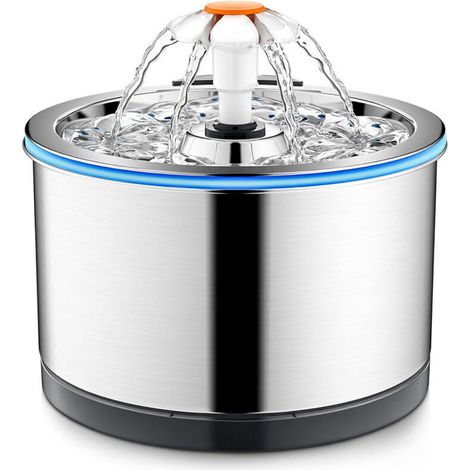 Distribut d'eau pour chat en acier inoxydable, 2,5 litres, purificat d'eau à filtre à 4 étapes, distribut d'eau en métal ultra silencieux pour animaux de compagnie avec lumière LED et filtre
