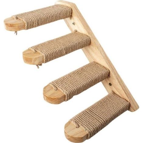 Escabeau Pour Chat - Bois Naturel - 4 Étapes - Étagère Murale Avec Corde De Sisal - 1 Pièce (1/4)