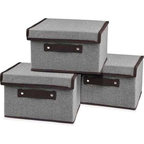 3-teiliges Aufbewahrungsbox-Set, 25 cm x 19 cm x 16 cm, faltbar mit Deckel, Aufbewahrungskorb, Spielzeugkiste, zur Aufbewahrung von Kleidung, Büchern, Spielzeug, Socken (Grau) (1/5)