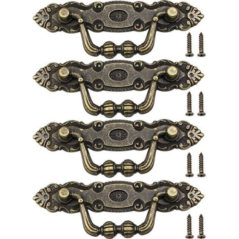 4 Pcs Vintage Drawer Handle Bronze Furniture Handle for Cabinet Door with Screws (1/5)