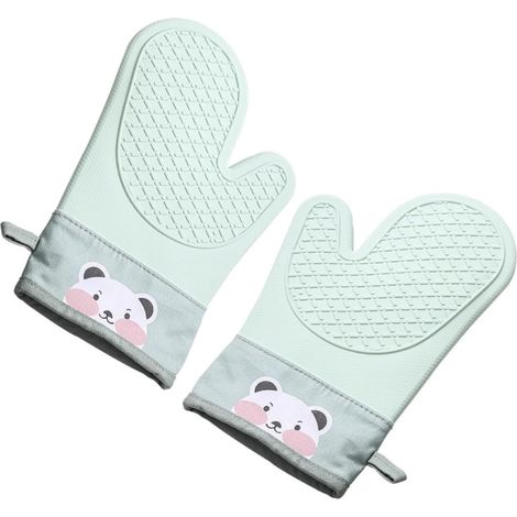 paire de gants verts épais et isolants en silicone, gants haute température, maniques en silicone, gants de cuisine, gants pour micro-ondes, ensemble (1/5)