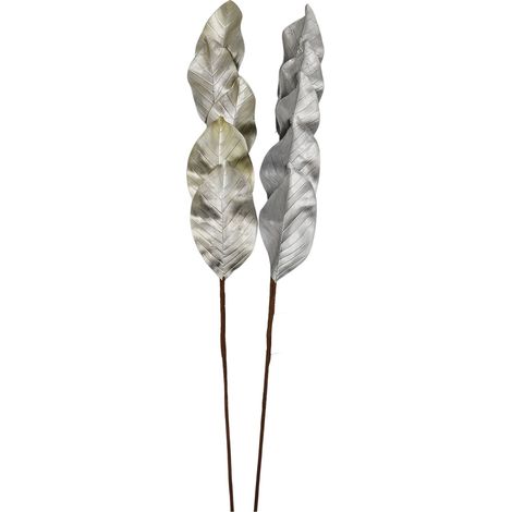 Zweig Rosenblatt künstlich 76x20cm silber Weihnachtsdeko Rosenblätterzweig (1/2)