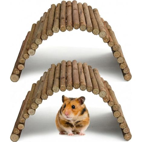 Set of 2 Rabbit and Hamster Accessories, Natural Wood Rabbit Toy, Guinea Pig and Hamster Accessory, Flexible Bridge Tunnel for Rodents, Ideal for Hamster Cage and Rabbit Enclosure (L) (1/5)
