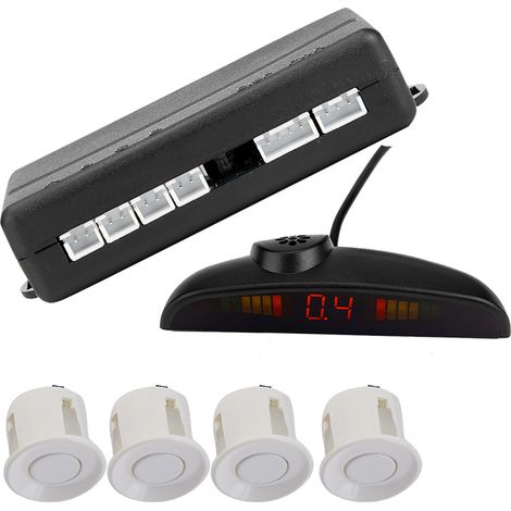 Système radar de recul pour voiture avec annonce vocale en anglais, comprenant 4 capteurs radar, blanc. (1/5)