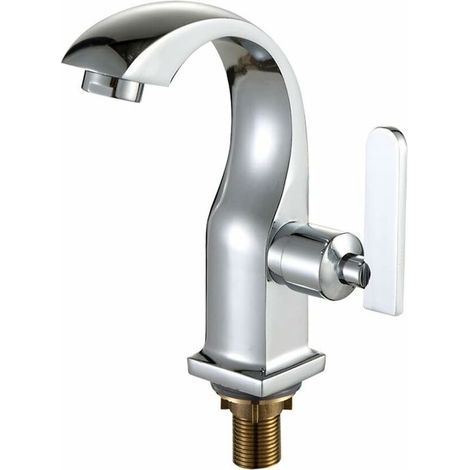Einhebel-Waschbeckenhahn fürs Badezimmer, Chrom-Zink-Legierung, Wasserhahn für Einzelwaschbecken, Kaltwasser-Waschbeckenhahn
