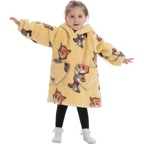 Couverture à Capuche Enfant, Couverture Portable Douce et Confortable,pour 3-6 Ans,Taille Unique 60cm, Chat chat chien (1/3)