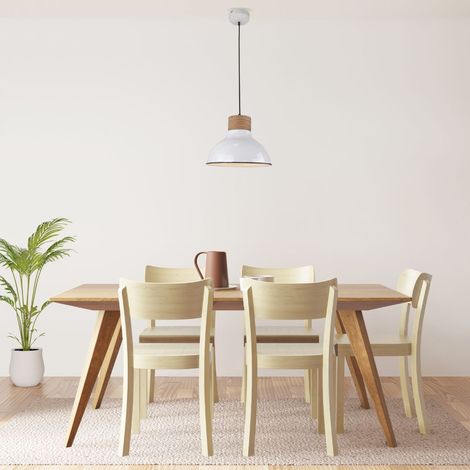 Lampada a sospensione vintage in legno e ceramica smaltata 30 cm