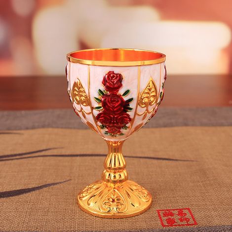 Verre à vin (fleurs dorées, blanches et rouges), verre à vin blanc, verre citrouille, verre en métal gaufré