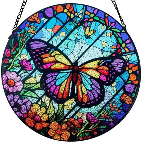 Butterfly suncatcher for indoor window, stained glass decoration for home, garden, cottage (30 cm) (1/5)
