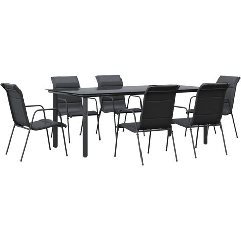 Maison Exclusive - Set da Pranzo da Giardino 7 pz Nero in Acciaio e Textilene