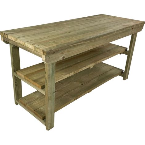 Wooden Super Heavy Duty Indoor / Outdoor Workbench, 3ft (90cm) Double shelf