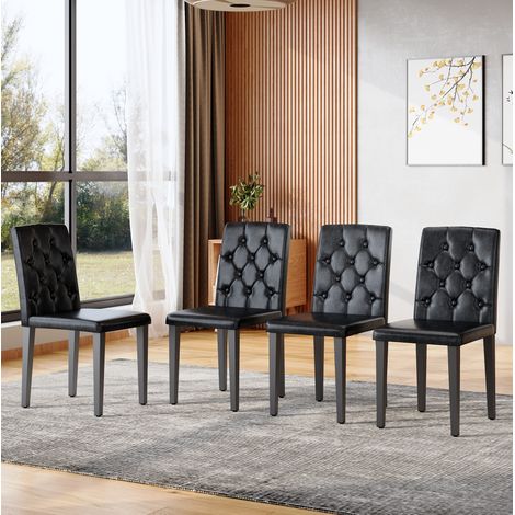 Silla de comedor 61x46x89 cm en PU y metal negro, lote de 4, moderna FloraGrace (1/5)
