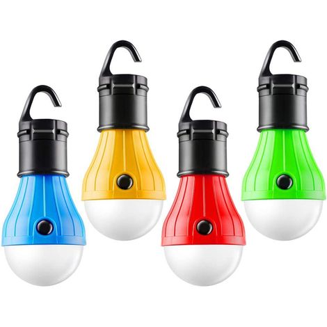 Lampe de tente LED portable (lot de 4) avec crochet de fixation, lampe de secours portable à piles pour ouragan ou panne de courant. Idéale pour le camping, la randonnée et la pêche. (1/5)
