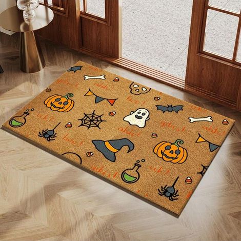 Tapis d'entrée à motif carnaval d'Halloween, antidérapant, grattant et nettoyant - 40 x 60 cm - Texture noix de coco (1/3)