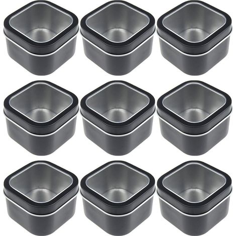 9er Pack Metalldosen Schwarz mit Fenster 6,5x6,5x3,8 cm für Kerzen & Kleinteile