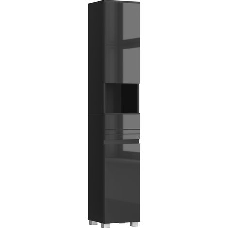 Vasagle – Colonne de salle de bain avec tiroir et étagères réglables – Dimensions 30 x 30 x 170 cm – Panneau MDF noir d'encre