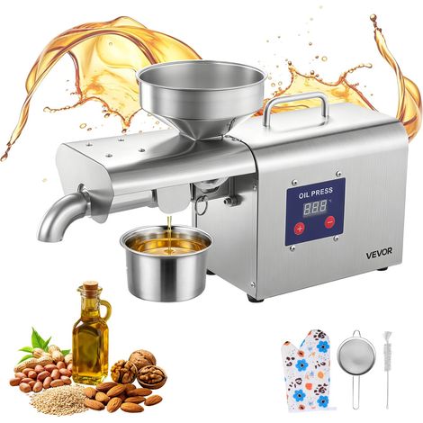 Presse à Huile Électrique 3,75 kg/h Extracteur d'Huile Automatique, Pour Graines Oléagineuses Arachide Sésame Soja Amande Noix, Puissante 750 W, Pression à Chaud 50-300 °C, Pressage Efficace (1/5)