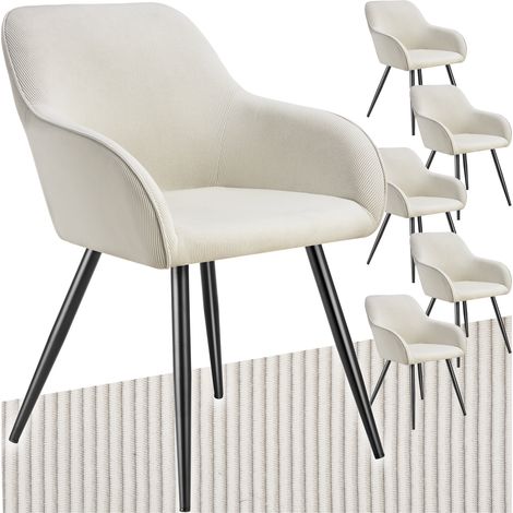 Lot de 6 chaises en velours côtelé forme ergonomique crème/noir (1/5)