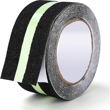 Anti-Rutsch-Klebeband, Klebeband mit fluoreszierendem Streifen zur Nachtreflexion, Anti-Rutsch-Klebeband für den Innen- und Außenbereich, ideal für Treppen und Stufen, Schwarz/Grün, 5 cm x 5 m (1/5)