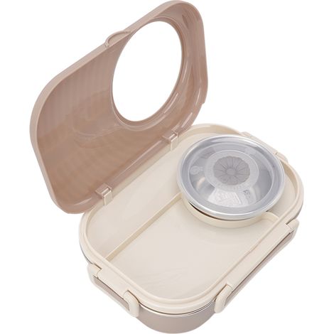 1450 ml Edelstahl-Bento-Box, isolierte Fächer, doppelwandig, braun, ideal für Studenten. (1/5)