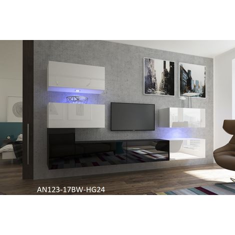 Ensemble meuble TV NEXT 123 AN123-17BW-HG24-1B blanc-noir brillant 302 cm