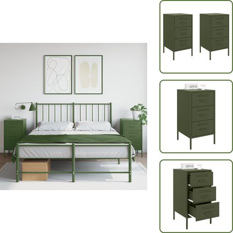 Tables de chevet 2 pcs vert olive 36x39x68 cm acier - Table De Chevet Industrielle - Meuble De Chambre - Table Nuit - Étagère Murale - Rangement Tiroir