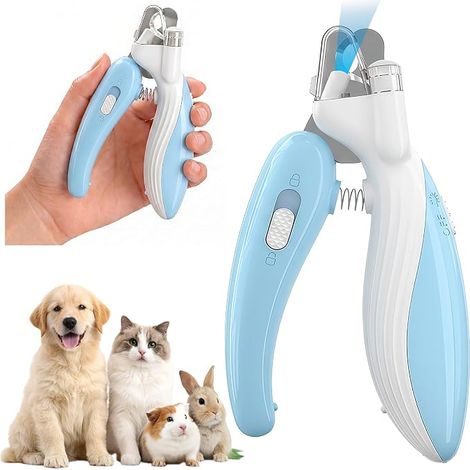 Coupe-ongles pour animaux avec lumière LED pour éviter de trop couper, protection de sécurité et collecteur d'ongles intégré. (1/5)