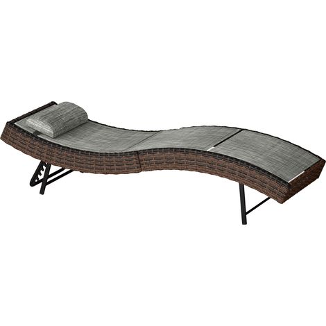 Outsunny Chaise Longue da Esterno in Rattan 60x198x44 cm Marrone