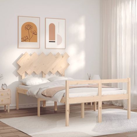 Lit adulte avec tête de lit - Cadre de lit - Lit simple petit double bois massif -23928 (1/5)