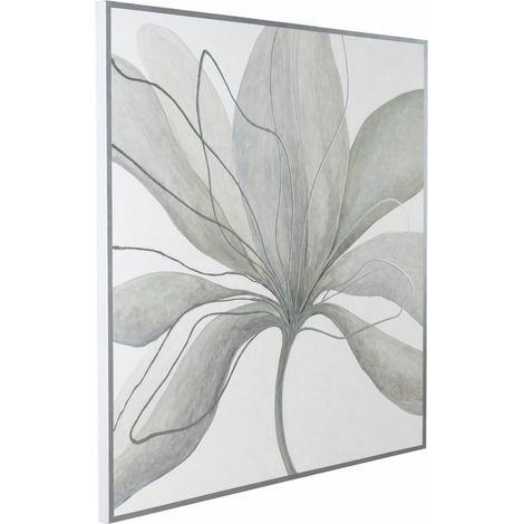Toile fleur abstraite blanc gris - blanc et gris (1/4)