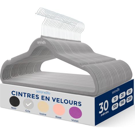 Cintres en Velours Antidérapants – Fins et Robustes avec Crochet Pivotant 360°, Supportent Jusqu'à 4,5 kg – pour Vestes, Robes, Pantalons – Lot de 30, Gris (1/5)