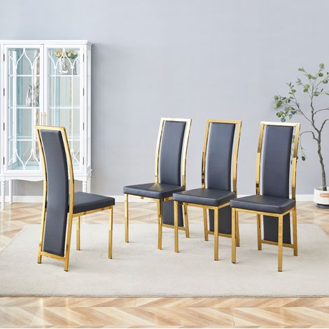 MEUBLIV Esszimmerstuhl 54 x 42,7 x 109 cm, Schwarz und Gold – hohe Rückenlehne, 4er-Set (1/5)