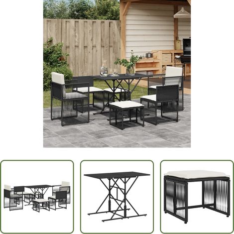 Chaises de jardin - Ensemble à manger de jardin coussins 7 pcs noir résine tressée (1/5)