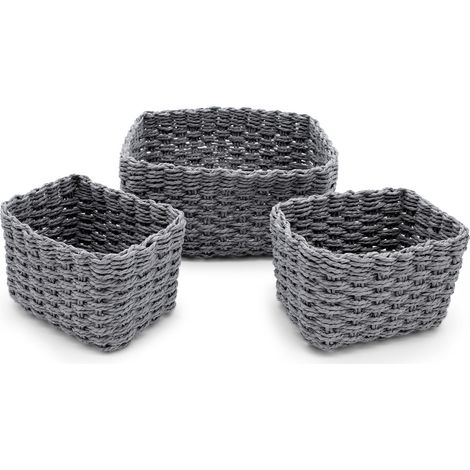 Deko Aufbewahrungs Körbchen in grau - 3er Set - Rattan Allzweck Flechtkorb aus Papier - Mehrzweck Rattankorb Bad Organizer stapelbar