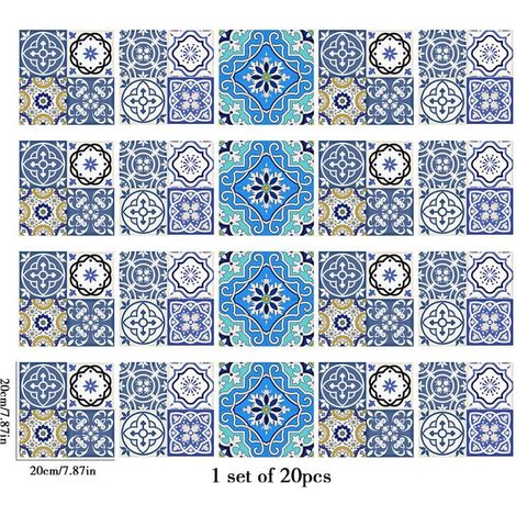 Carrelage adhésif Mosaïque de motifs colorés Cuisine Salle de BainAuto-Adhésif Adhesive Imperméable Autocollant Carreau Ciment Mural 20cmX20cm / 1 set of 20 pcs (1/5)