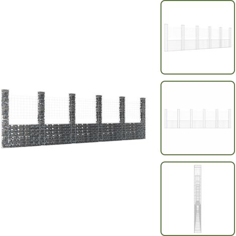 Muro de protección - vidaXL Cesta de gaviones forma de U 6 postes de hierro 620x20x200 cm - Gavión para jardín