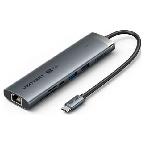 Hub USB Tipo-C 3.2 Vention TGVHB/ 2xUSB/ 1xUSB Tipo-C PD/ 1xUSB Tipo-C/ 1xRJ45/ 1xLector de Tarjetas/ 1xJack 3.5mm/ 1xHDMI/ 15cm