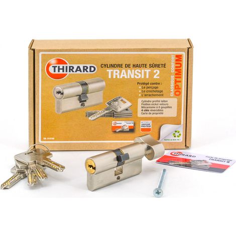Thirard – Cylindre de serrure à bouton nickelé 35 x 35 mm – Niveau de protection 8 – 4 clés réversibles – Anti-snapping, anti-perçage (1/4)
