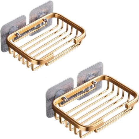 Lot de 2 porte-savons dorés pour mur de douche, porte-savon adhésif en acier inoxydable, porte-savon sans perçage, porte-savon pour salle de bain et cuisine (1/5)