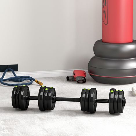 Set di manubri 2 in 1, bilanciere e manubrio, 20 kg, antiscivolo, adatto a pavimenti, nero/verde (1/5)