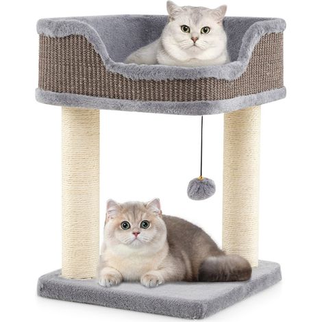 Albero per gatti da interno con palla pendente, Torretta per gatti con posatoio in peluche e pali graffianti in sisal Grigio (1/5)