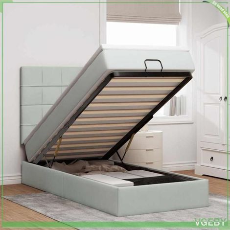Cadre de lit ottoman avec matelas - 3314288 - gris clair velours - 90x190 cm - Rangement hydraulique & LED (1/5)