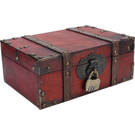 Coffret de rangement vintage en bois, coffre à bijoux décoratif avec serrure, décoration intérieure (6282-2301GK10 Rouge Verrou) (1/5)