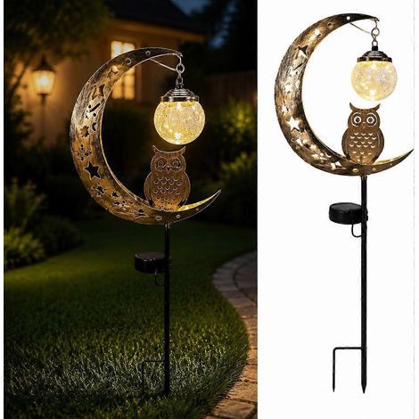 Lampe solaire jardin demi-lune LED étanche piquet motifs colibri & lune décoration extérieure hibou pour jardin terrasse pelouse (1/5)